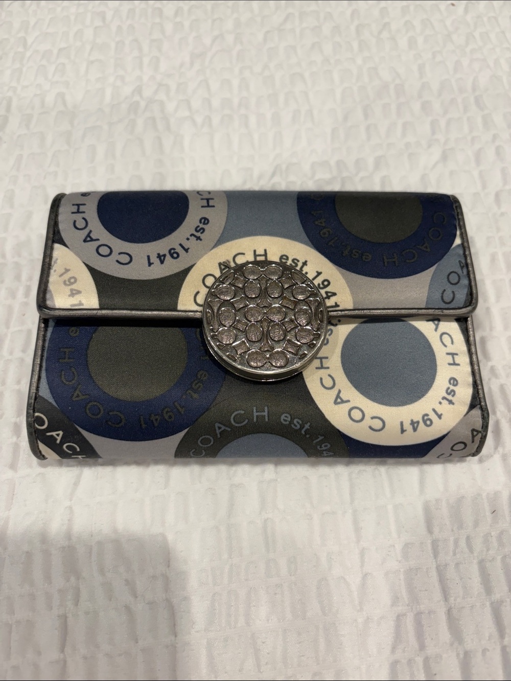 Coach Navy Multi Circle Signature Fold Wallet